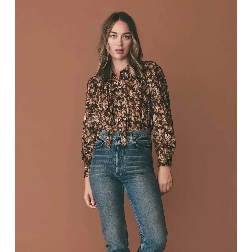 Doen Norma Fern Grove Floral Top Womens XS Brown NWT Cottagecore